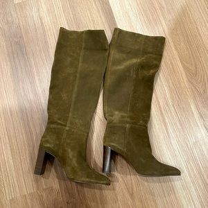 Zara Olive Slouchy Suede Heeled Boots